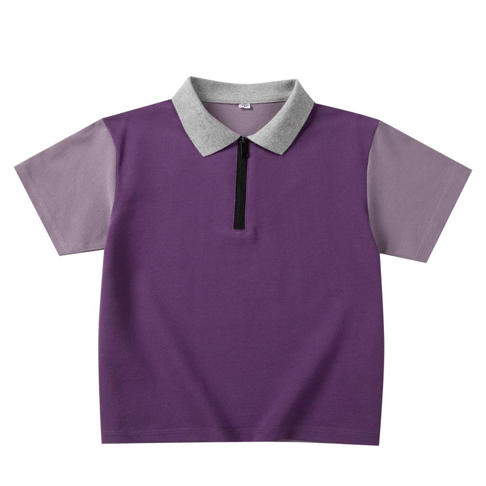 

2026 Summer Kids Color Block Cotton Polo - Breathable, Moisture-Wicking, Loose Fit, Half Sleeve, Skin-Friendly Top 110cm темно-фіолетовий колір