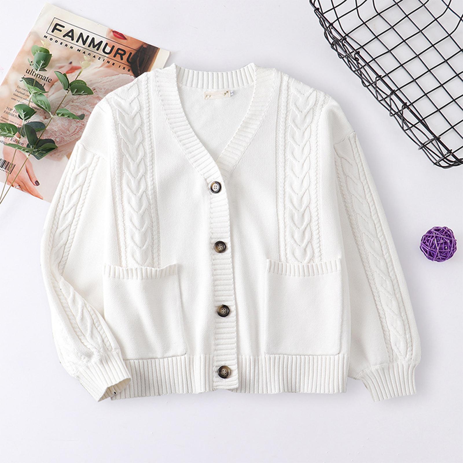 

Женский однотонный кардиган на пуговицах с длинным рукавом, вязаный жакет, вязаный свитер S белый