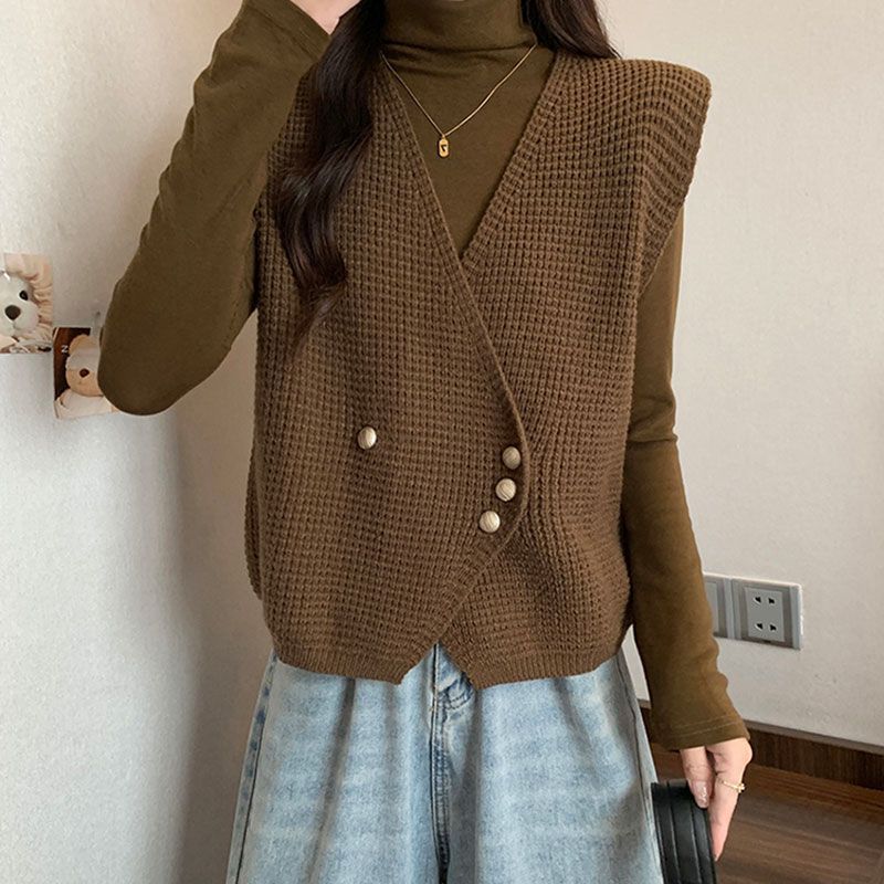 Women's Knitted Vest Gilet Spring Loose Lazy Style Women's Sweater Cardigan Outerwear Top