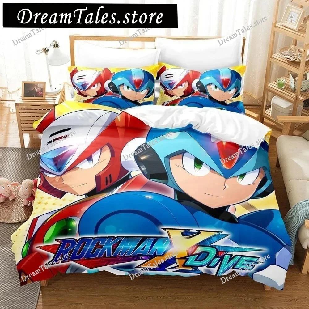 Mega Man X Dive Bedding Set,Rock Man Duvet Cover 3D Print Quilt Cover Pillowcase Single Double Size Boys Girls Birthday Gift741