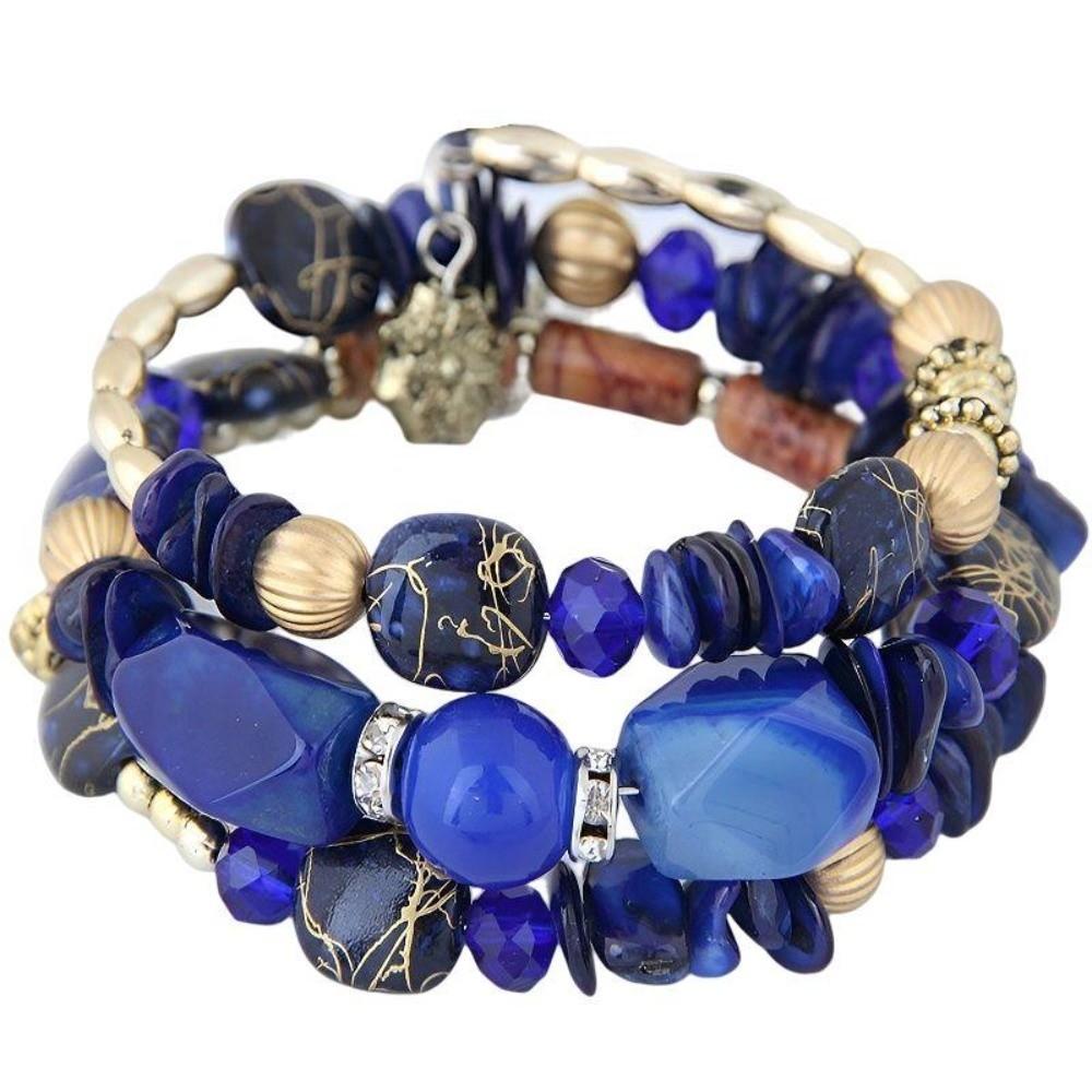 Resin Stone Multilayer Bracelets Mixed Color Vintage Style Charm Bracelets Handmade Elastic Ethnic Bracelets Ocean Holiday