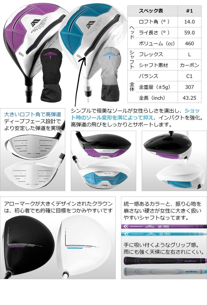 WORLD EAGLE Golf Club Set for 6 Pieces Not Half Ladies Club Set with Head Cover Black Plum Women's Beginners, Right-Handed, [Bag Included] [Tear Bell]