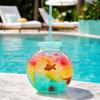 Fish Bowl Bottle with Straw, Plastic Fishbowl Tumblers with Lids, Unbreakable Ornament Cups for Drinks Summer Drink, Fashioned Table Goldfish Bowl