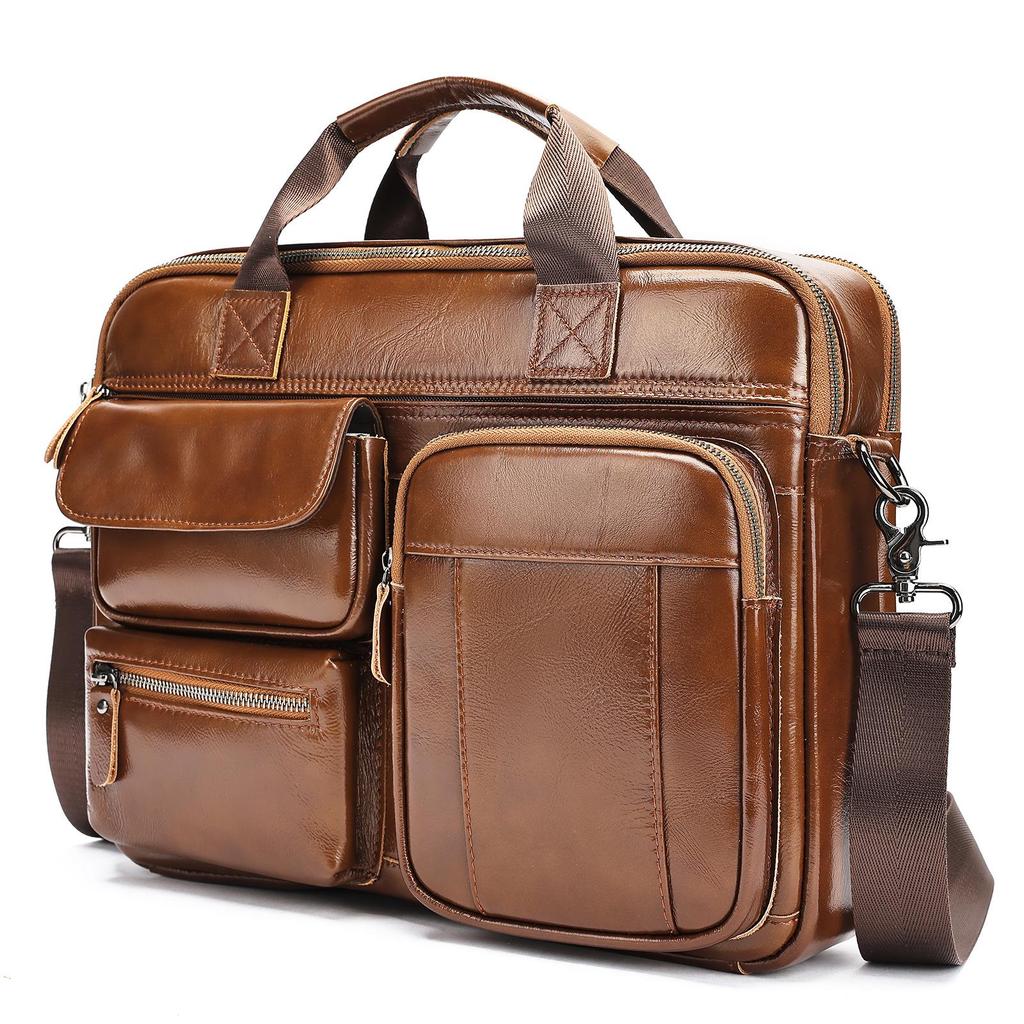 Men's Genuine Leather Crossbody Laptop Bag – Top Layer Cowhide Briefcase Handbag