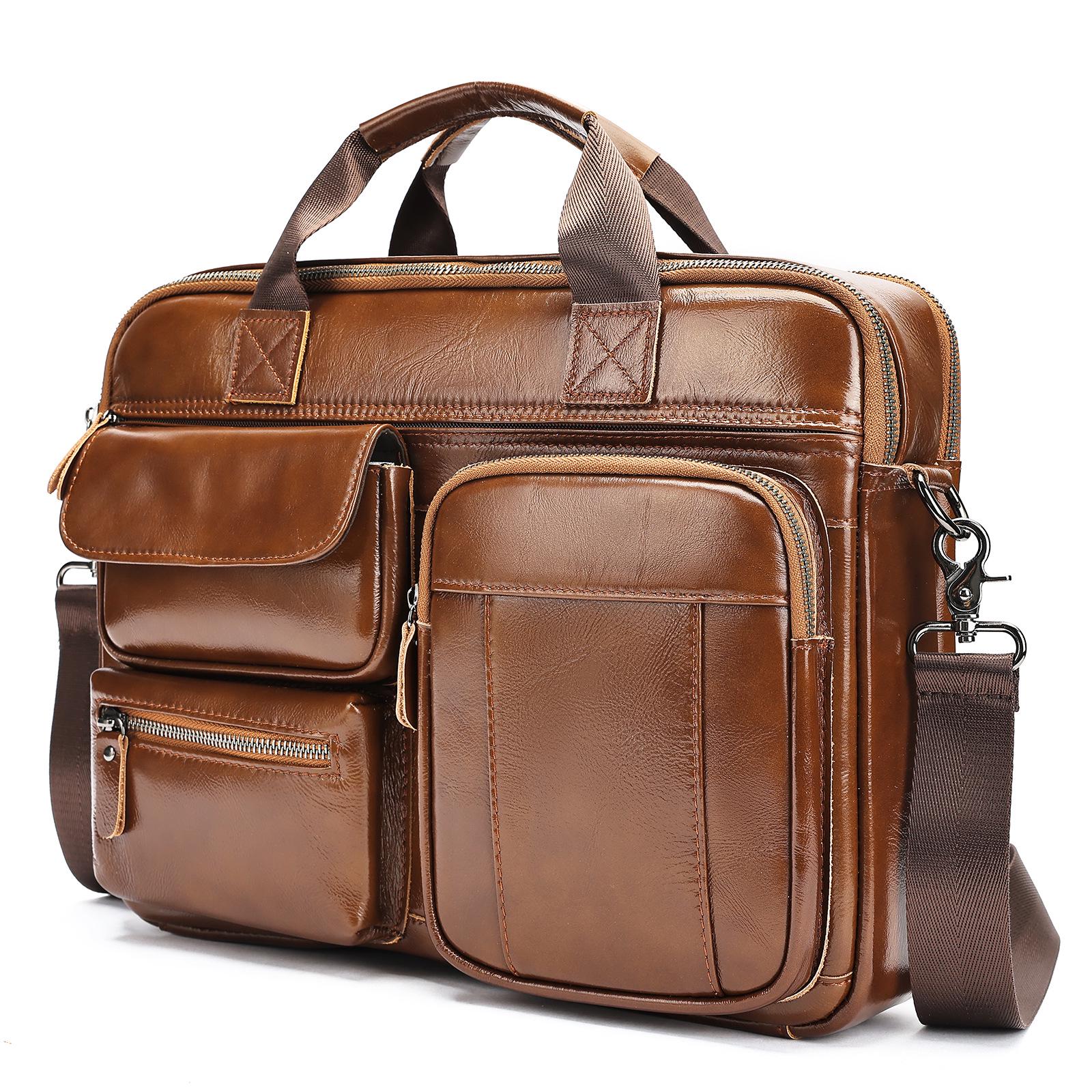 Men`s Genuine Leather Crossbody Laptop Bag
