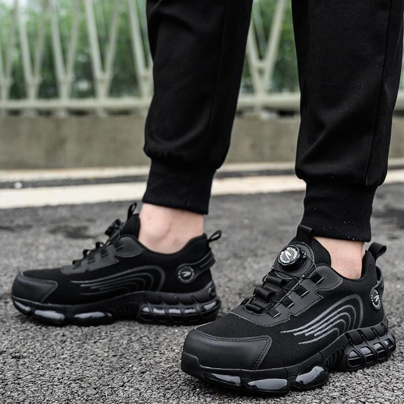 Rotating Button Safety Shoes Men Steel Toe Sneaker Air Cushion Work Man Puncture Proof Work Safety Industrial Protective Shoes