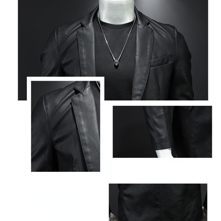 Jachetă de costum casual din piele artificială la modă pentru bărbați Jachetă de bărbați de primăvară și toamnă Jachetă de piele subțire cu rever