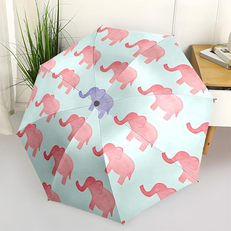 

1pc Elephant Pattern Automatic Opening/Closing Folding Umbrella with 8 Ribs, Plastic Handle, Windproof Portable Sunshade Umbrella yy251222185