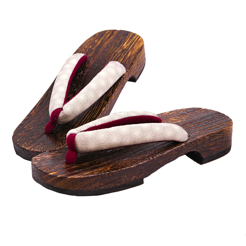 Geta Wooden In Burnt Paulownia Wood for Women [KYOETSU] (Japanese Clogs) Dull, (5 Beige, Medium)