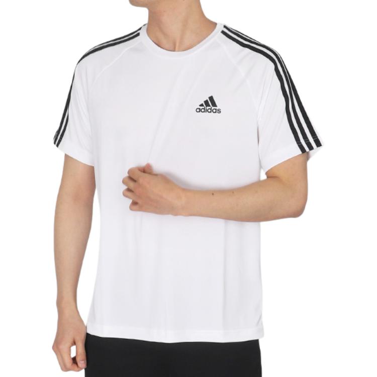 adidas Round Neck Striped Short Sleeve T-Shirt With Print Men Tops White H28900