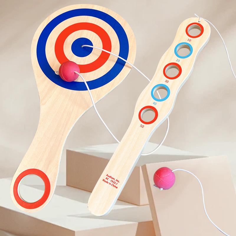Racket da Gioco Elastico per Bambini in Legno per Coordinazione Occhio-Mano, Giocattoli Interattivi Tradizionali per Allenamento di Integrazione Sensoriale Lancio e Presa