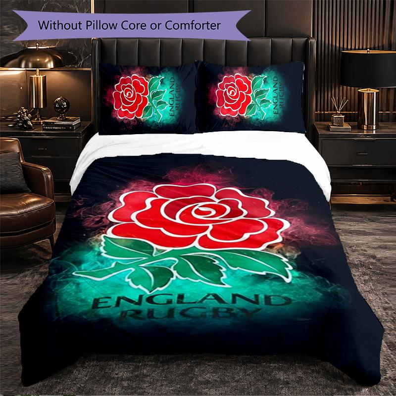 Set Biancheria da Letto 3 Pezzi in Microfibra con Fantasia Rugby Inglese Copripiumino Decorativo per Camera da Letto Uso Domestico