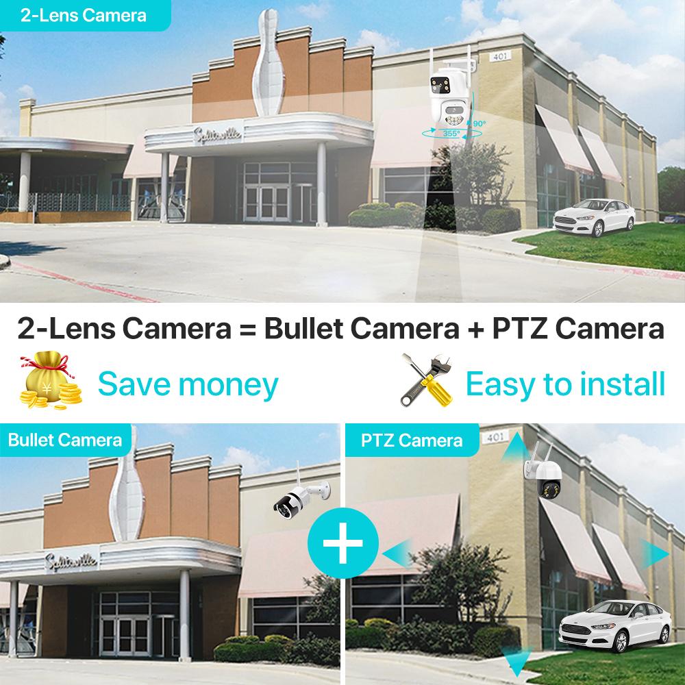 WIFI IP Camera 4K 8MP Dual Lens Security PTZ Camera HD Dual Screen Outdoor AI Auto Tracking CCTV Surveillance Camera iCSee