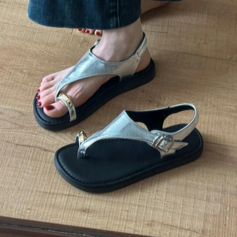 

Fashion Women Sandas Flats Clip Toe Fashion Shoes Casual Summer Woman Slippers 2025 New Walking Slides Dress Classic Sandalias De Mujer 40 серебряный