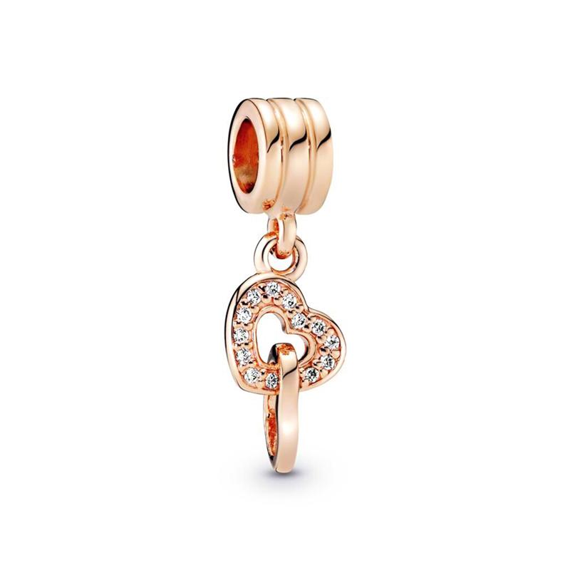 Rose gold plated Exquisite Bead Sparkling Pink Hot Air Balloon Dangle Charm for Women fit European Original Bracelet DIY Jewelry