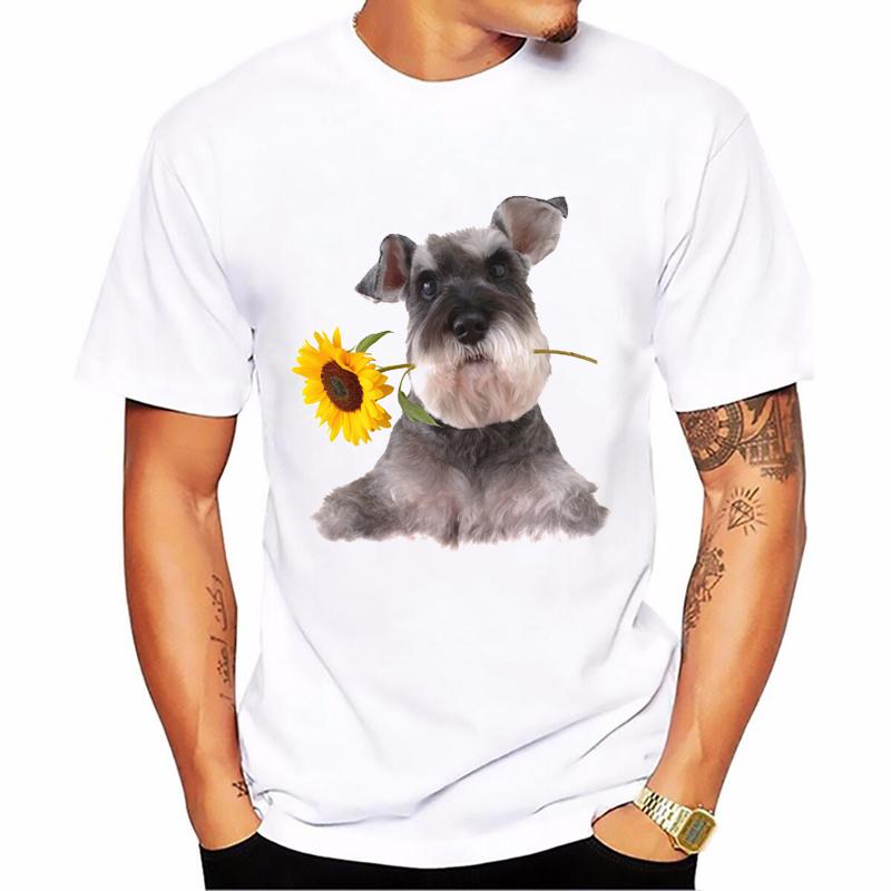 Vintage Schnauzer Animal Print Tshirt Homme Summer White Short Sleeve TShirt Funny T Shirts Dog Lover Gift Tee Summer Tops