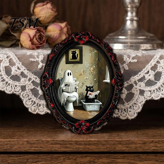 Retro Gothic Room Accessories Halloween Ghost Refrigerator Magnet, Fridge Magnets, Oval Picture Magnetic Magnets Frame Stickers for Kitchen
