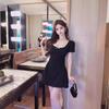 Black Round Neck a Word Short Waist Sweet and Spicy Sexy Women's Clothing Small Short Dress Women's Summer