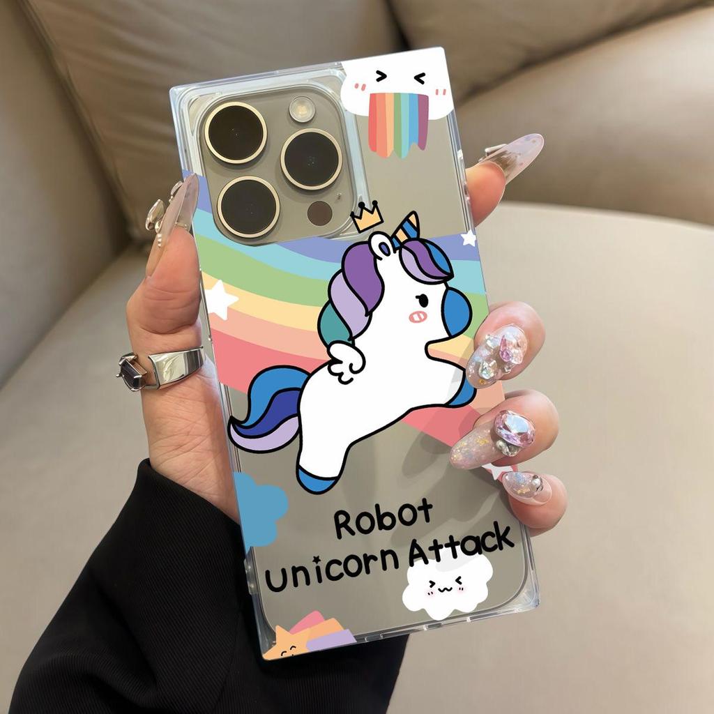 Clear Square Back Tube Case Protection For iPhone 15 Plus 14 Pro Max 11 12 16 ProMax 13 Anti-Oxygen,Colorful Unicorn Pattern Casing