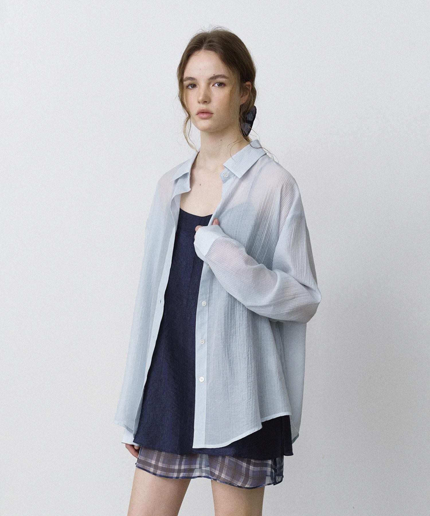 Hane Tencel Striped Sheer Shirt_Air Sky S