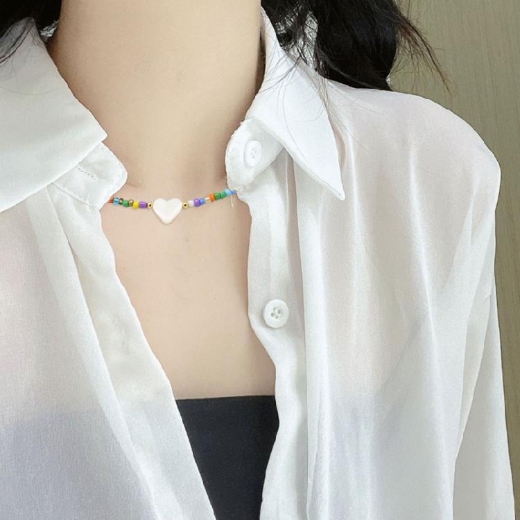 Delicate Bead Chokers Necklace Summer Bohemian Beaded Necklace Y2K Heart Shell-Charm Bead Chokers Necklace Summer