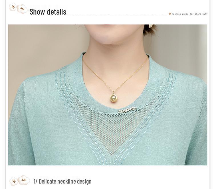Stylish Ice Silk Knit Half-Sleeve T-shirt for Middle-Aged and Elderly Women