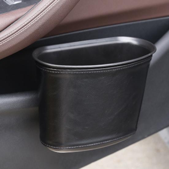 Car Trash Can for Vehicle Faux Leather Hanging Door Storage Bag for Garbage Waterproof Organizer Pouch for Car Interior