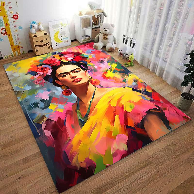 Colorful Portrait with Flowers suitable as a non-slip mat for the living room or bedroom sofa