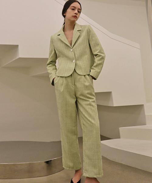 DAMAGE MNEMONIC Tweed2 Glitter Yellow-Green Pants _ Tweed2 Glitter Y-Gn Pt
