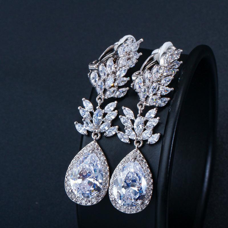Ej0105 Super Flash Zircon Earrings, Long Water Drop Ear Clips For Women