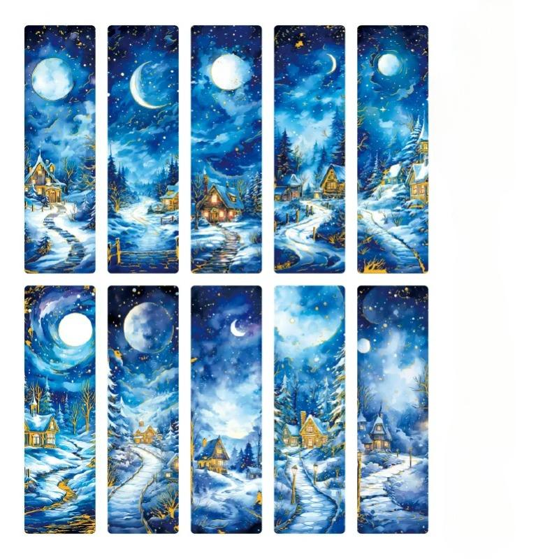 10pcs/pack PP Bookmarks A Snowy Night Fantasy Book Cards Dreamlike Scenery Ins Style