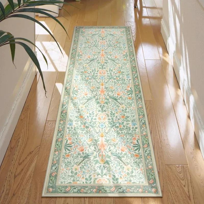 William Morris Bloemig Botanisch Runner Kleed, Vintage Groen Vogel Antislip Vloermat voor Hal Entree 40x60cm 16x24inch