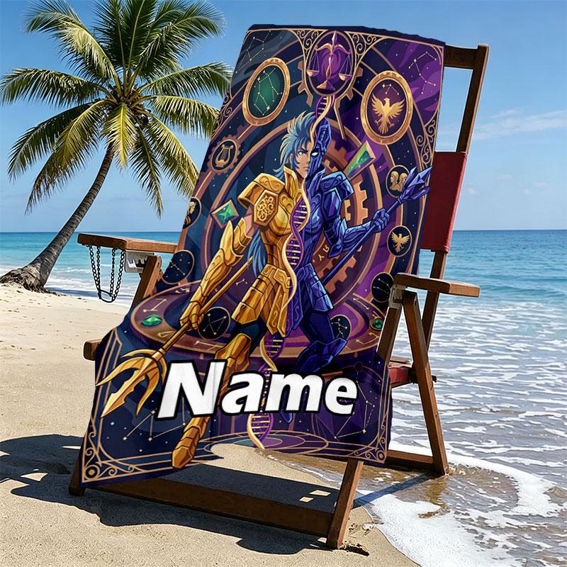 Custom Name Personalized Saint Seiya Print Beach Towel, for Trip Camping Beach Party Home Decor, Birthday Gift for Family & Friends