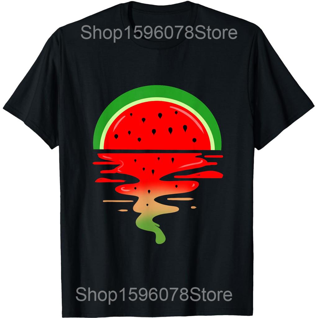 Watermelon Sunset Kawaii Summer Fruit Lovers T Shirts Men Cotton Humor Streetwear Tee Shirt Short Sleeve Unisex Loose Clothing