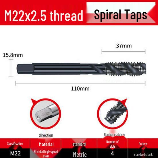 Cobalt Nitride Spiral Tap for Stainless Steel (Drill Bit: M4, M5, M6, M8, M10)
