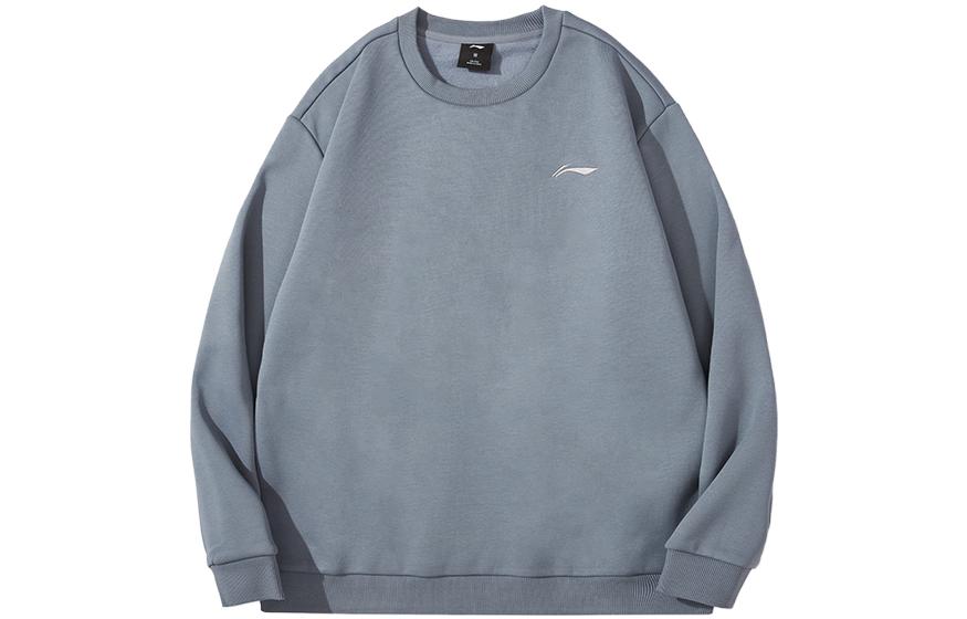 Li Ning Sports Life Collection FW23 Solid Color Logo Label Running Pullover Fleece Lined Sweatshirt Men s Gray AWDTD83-5 S