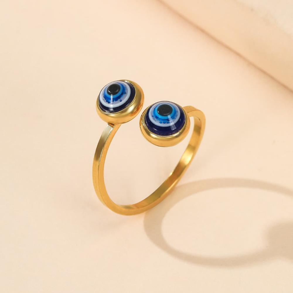 Edelstahl Böser Blick Verstellbare Ringe Bohemian Ethnischer Emaille Blauer Blick Fingerring für Damen Türkei Schmuck Geschenk