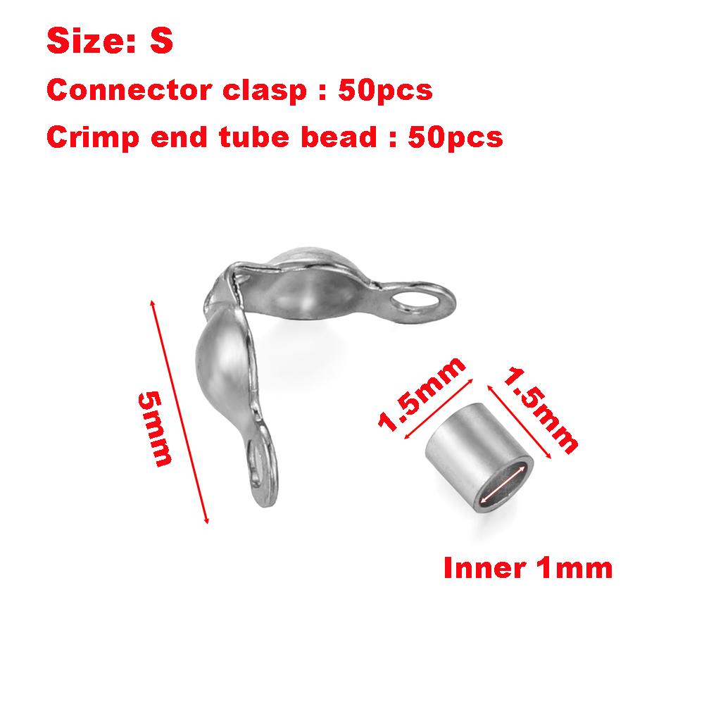 

50sets Stainless Steel No Fade Folding Connector Clasp Knot Covers Crimp End Tube Beads for Diy Bracelet Necklace Jewelry Making Steel-S