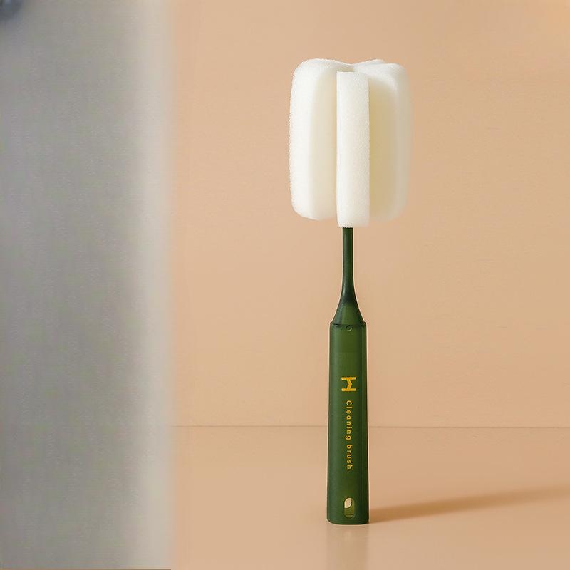 

Щетка для мытья чашек с длинной ручкой, губка, многофункциональная, для детских бутылочек, для стаканов для воды, двухслойная очистка зелёный