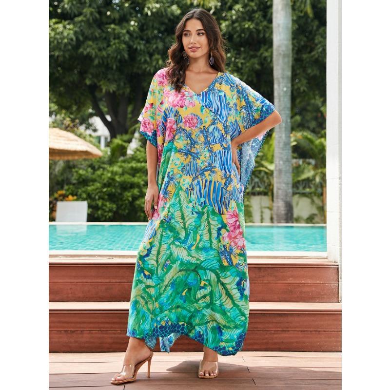 Summer Women's Dress Plus Size Printed Beach Cover-up Loose Holiday Sunscreen Bikini Cover-ups