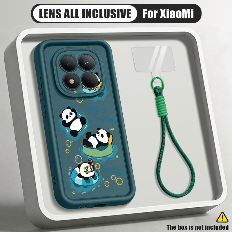 Cute Panda Print Lanyard Case For Xiaomi 14T 13T Pro Redmi Note 15 Pro 4G 14 13 Pro+ 5G Shockproof Bumper Soft Cover