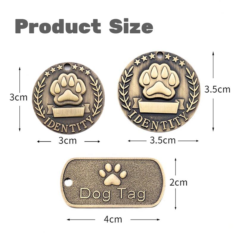 Vintage Bronze Zinc Alloy Luxury Pet ID Tag Custom Engraved Dog Tag with Paw Print Durable Metal Collar Tag for Dogs