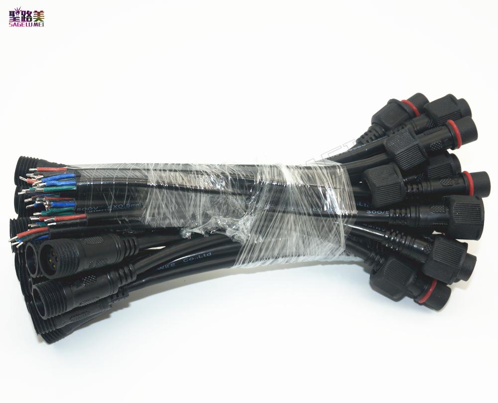 5 Paar 4-adrige 4-polige wasserdichte Anschlusskabel;Männchen und Weibchen, jeweils 20 cm lang;Durchmesser des Steckers:13,5-mm-IP68-LED-Anschlussstecker