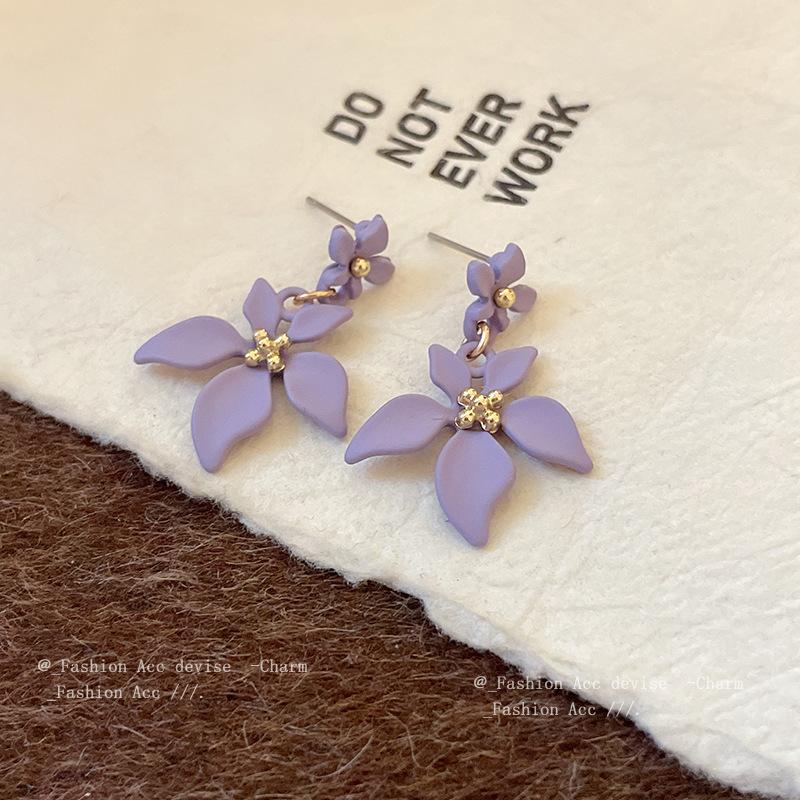 Silver needle dopamine flower pendant earrings fashion temperament sweet earrings exquisite versatile earrings niche high sense