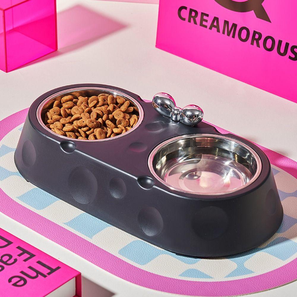Double Bowl Puppy Food Feeder Cheese Shaped Kitten Feeding Bowl Pet Drinking Dish  Pet Supplies