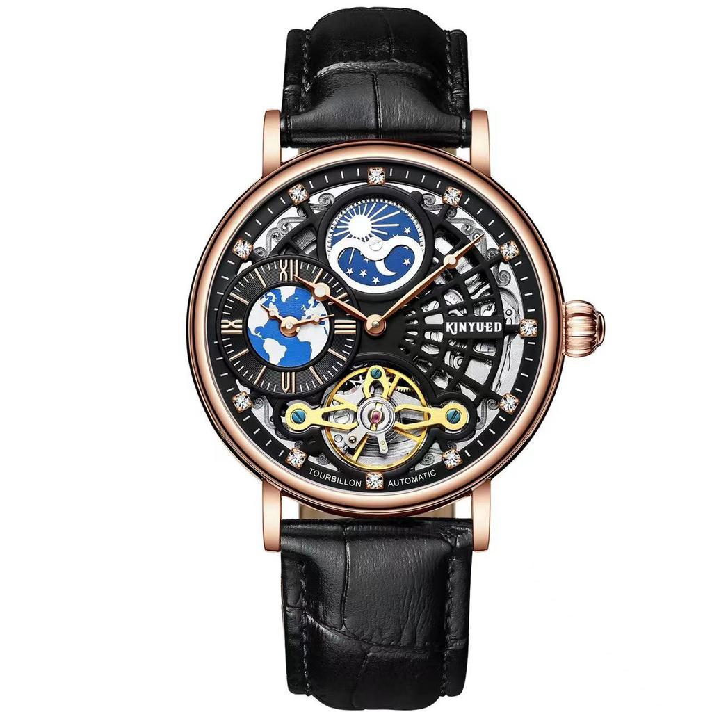 2023 Kinyued J098 Watch With Custom Logo Moon Phase Luxury Tourbillon Automatic Mechanical Watch