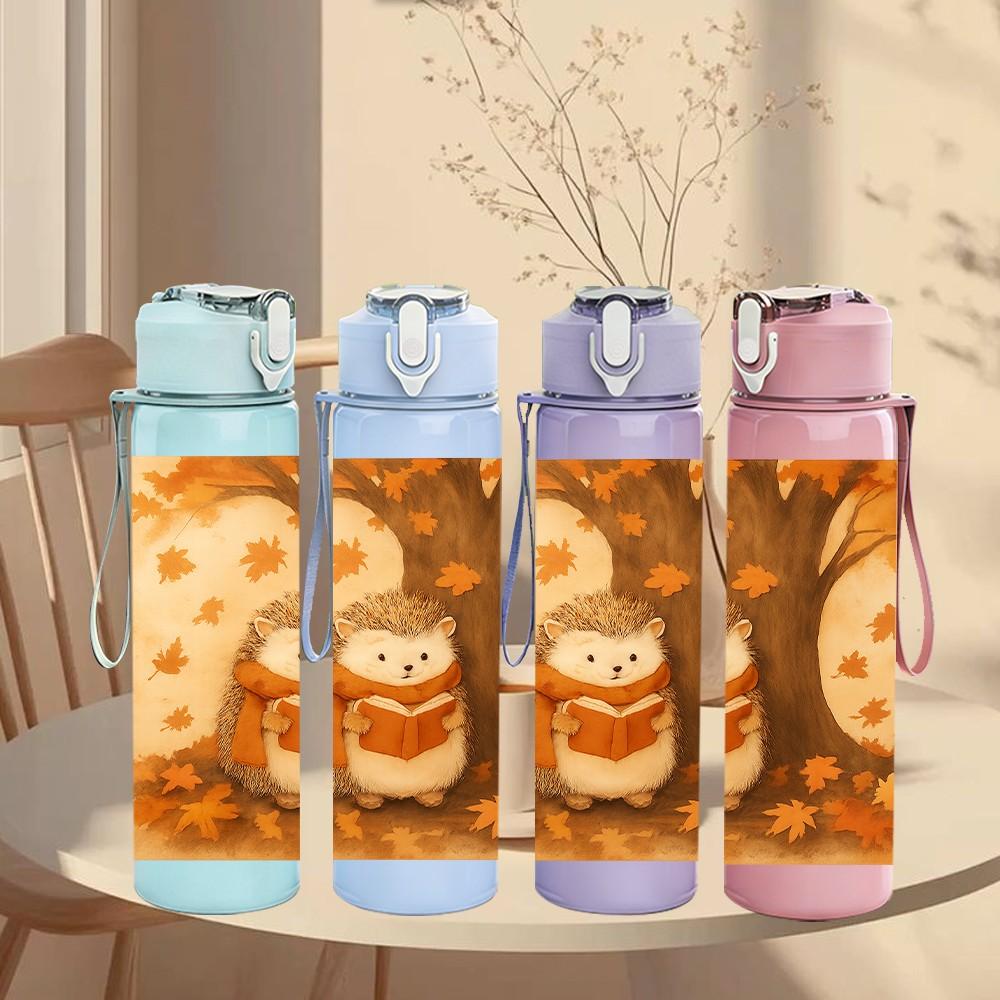 1PC Squirrel Autumn Fall Scene Print 750ml Color Plastic Sports Water Bottle Leakproof Flip Straw Lid Suitable for Sports Office Home Use
