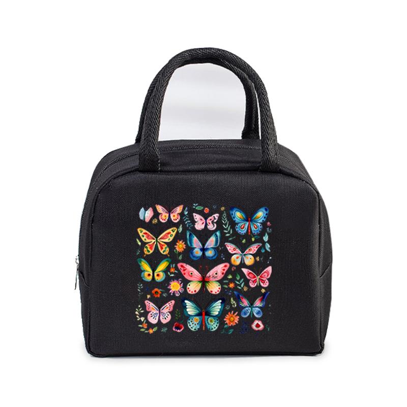 Vintage Butterfly Lunch Bag Student Office Women Men Bento Pouch Aesthetics Butterfly Insulation Portable Picnic Food Lunch Bags