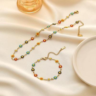 Daisy Flower Titanium Steel Bracelet Necklace with Contrast Color Design