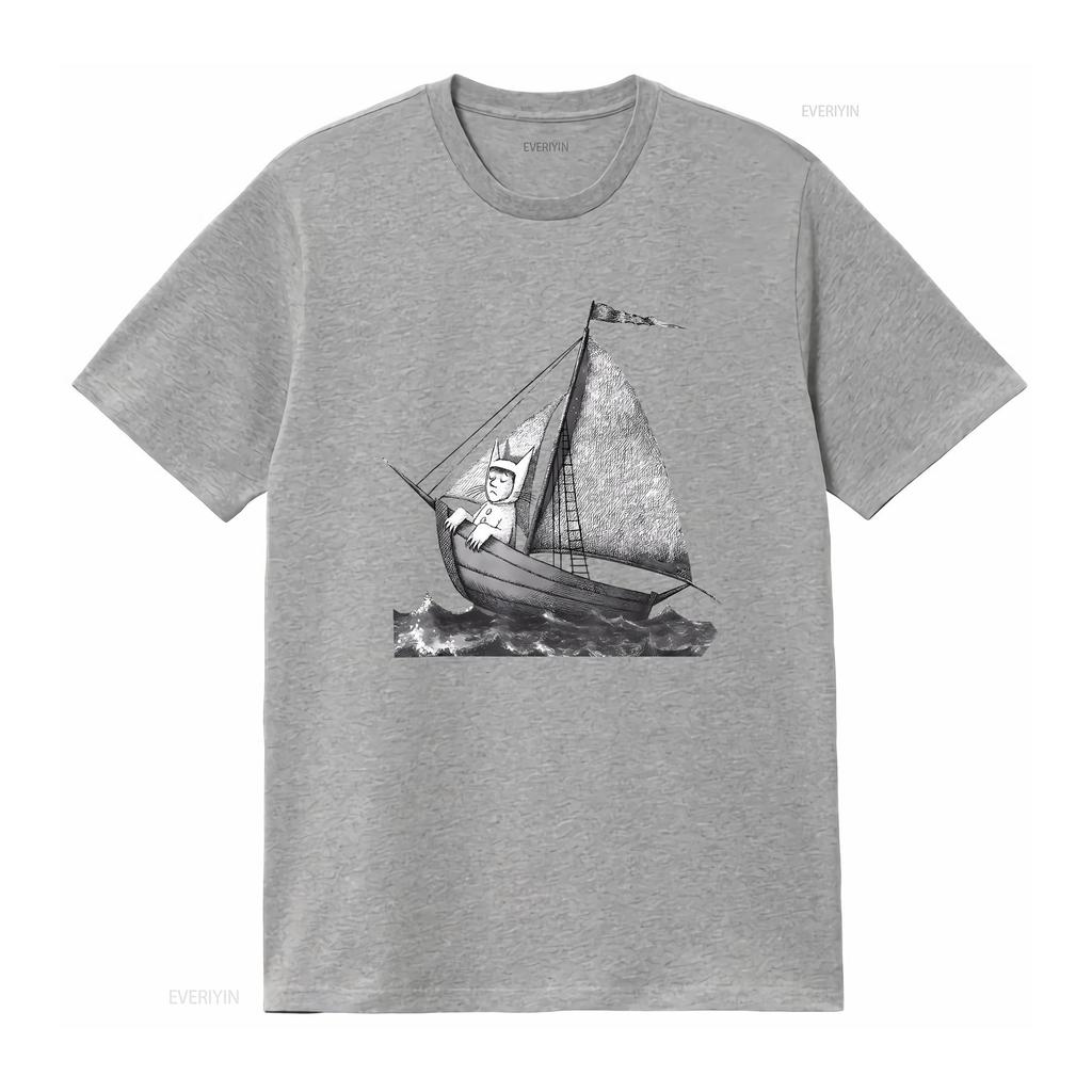 NWT Where the Wild Things Are Sailing on a Boat Funny Cool Trend T Shirt vintage Washed Casual Soft homme Breathable Stretched